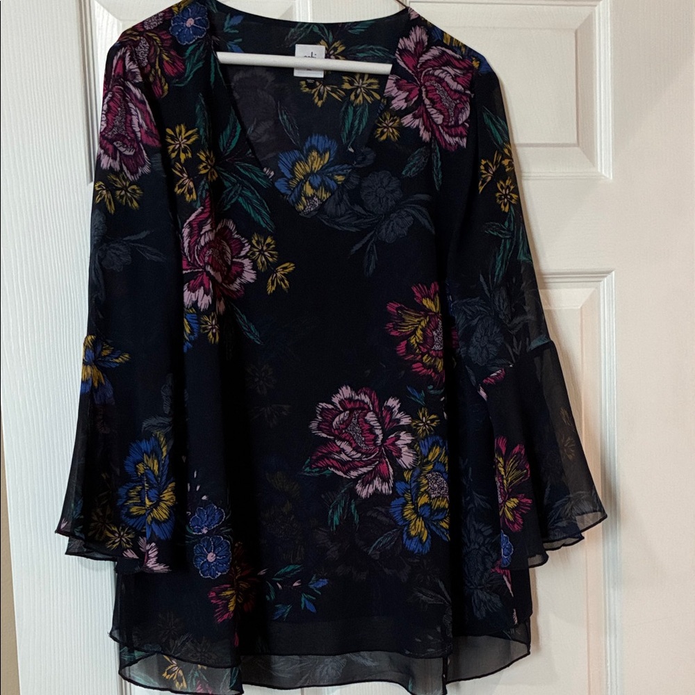Cabi Floral Chiffon Bell Sleeve Top